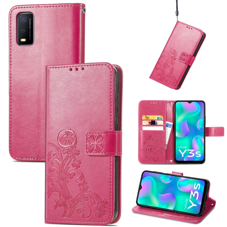 For vivo Y3s 2021 Four-leaf Clasp Embossed Buckle Leather Phone Case