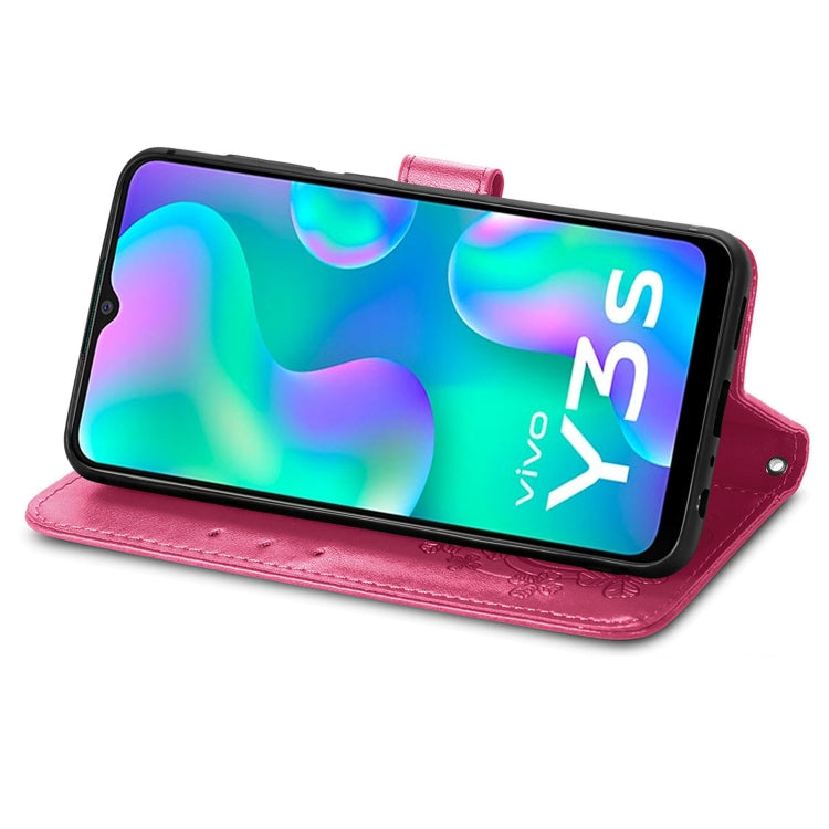 For vivo Y3s 2021 Four-leaf Clasp Embossed Buckle Leather Phone Case