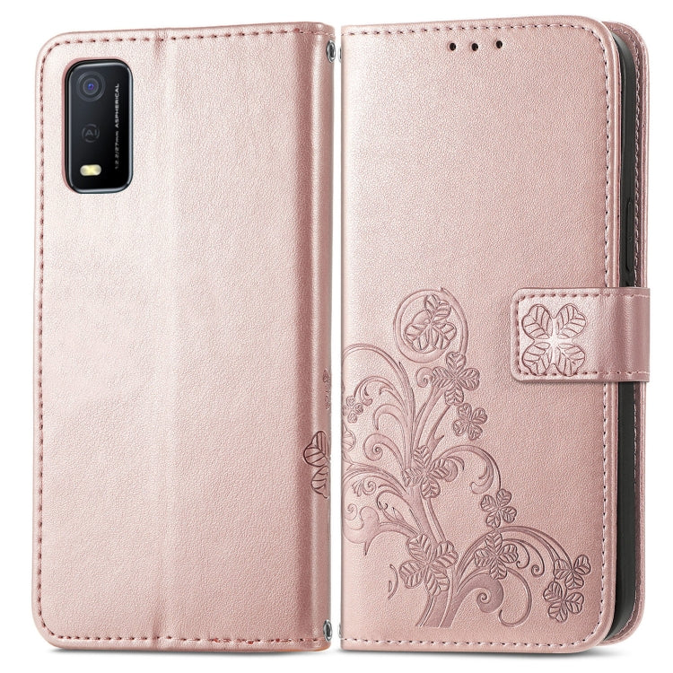 For vivo Y3s 2021 Four-leaf Clasp Embossed Buckle Leather Phone Case