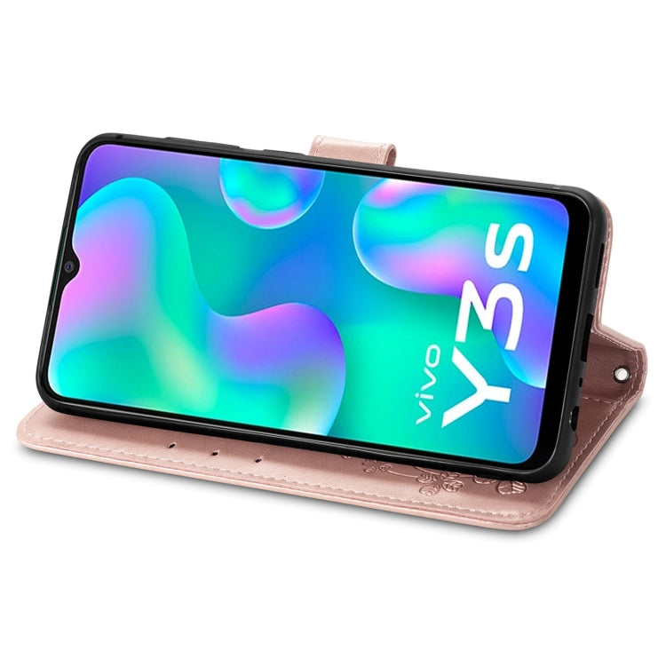 For vivo Y3s 2021 Four-leaf Clasp Embossed Buckle Leather Phone Case