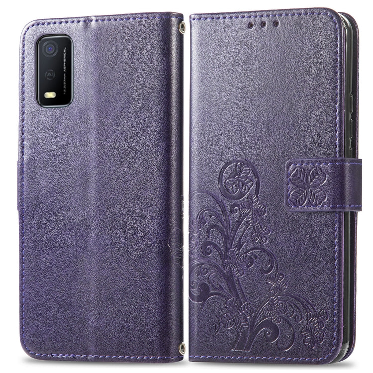 For vivo Y3s 2021 Four-leaf Clasp Embossed Buckle Leather Phone Case