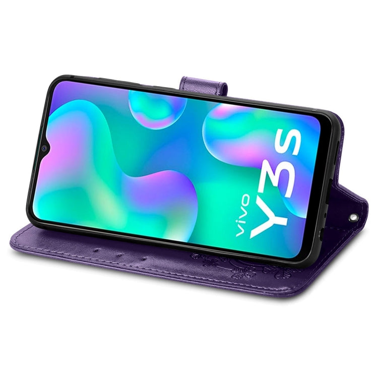 For vivo Y3s 2021 Four-leaf Clasp Embossed Buckle Leather Phone Case