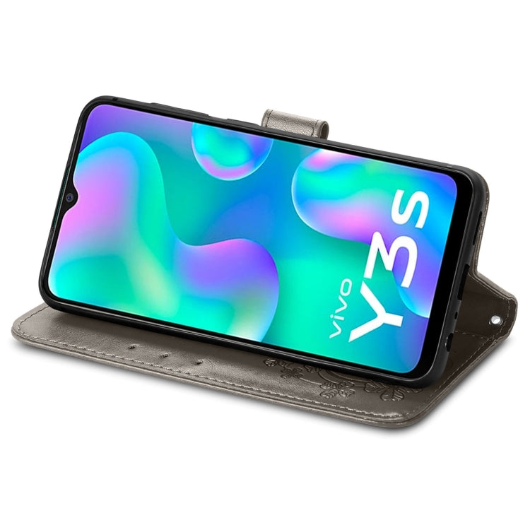 For vivo Y3s 2021 Four-leaf Clasp Embossed Buckle Leather Phone Case