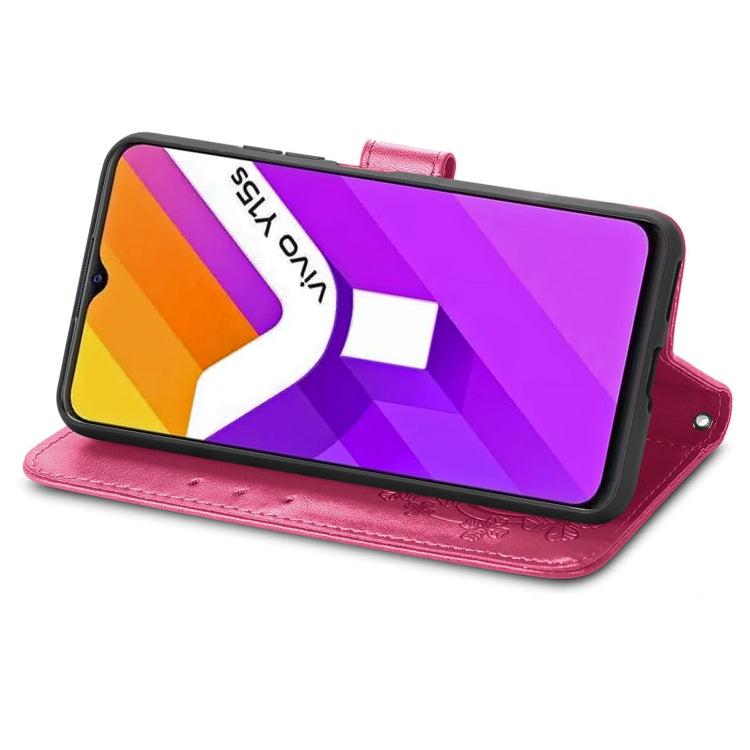 For vivo Y15S Four-leaf Clasp Embossed Buckle Leather Phone Case