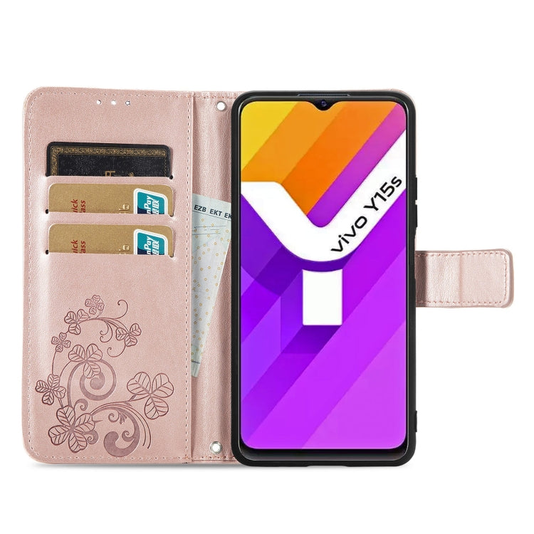 For vivo Y15S Four-leaf Clasp Embossed Buckle Leather Phone Case