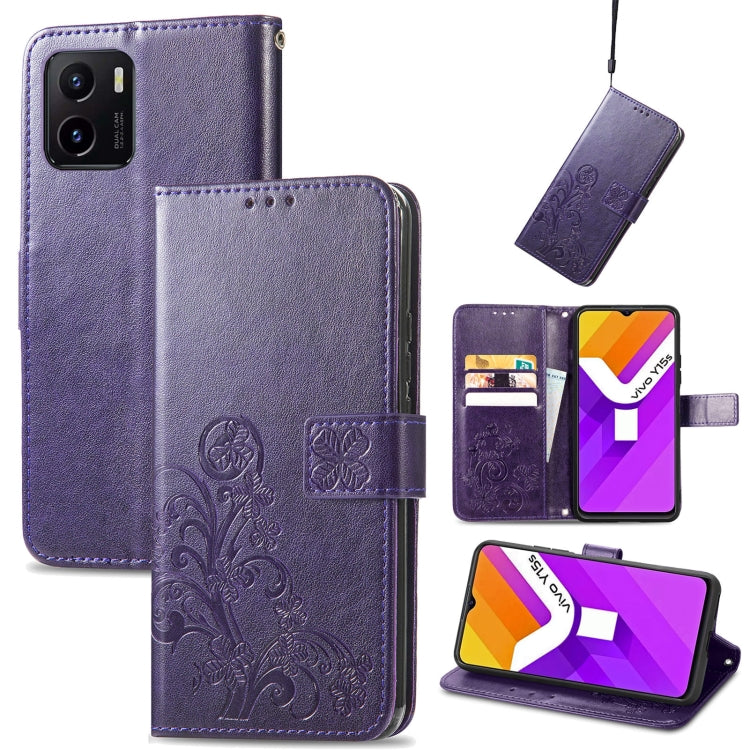For vivo Y15S Four-leaf Clasp Embossed Buckle Leather Phone Case