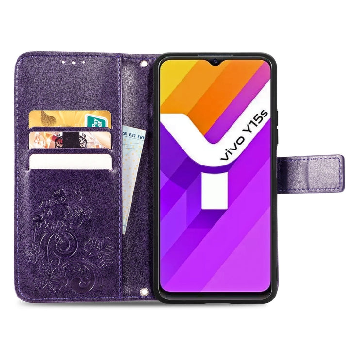 For vivo Y15S Four-leaf Clasp Embossed Buckle Leather Phone Case