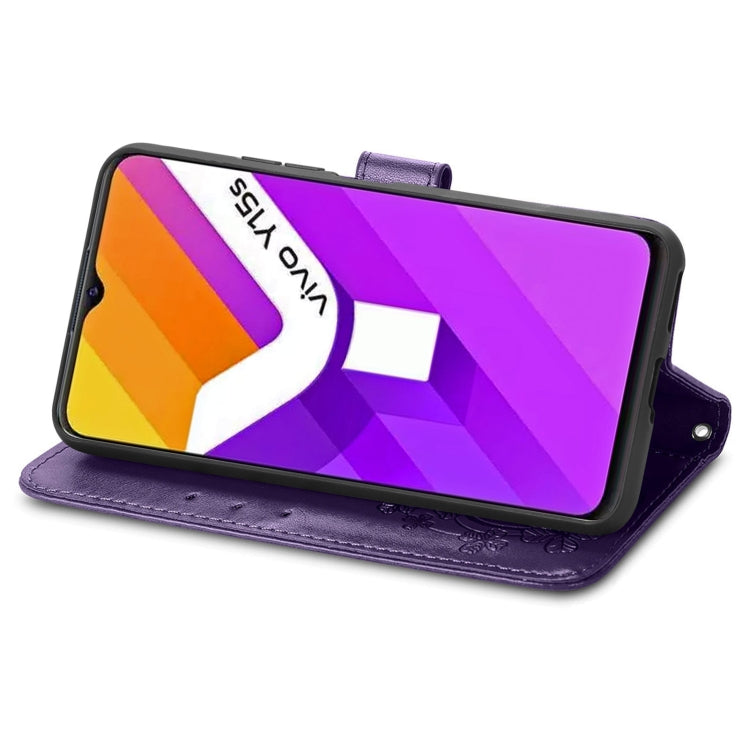 For vivo Y15S Four-leaf Clasp Embossed Buckle Leather Phone Case