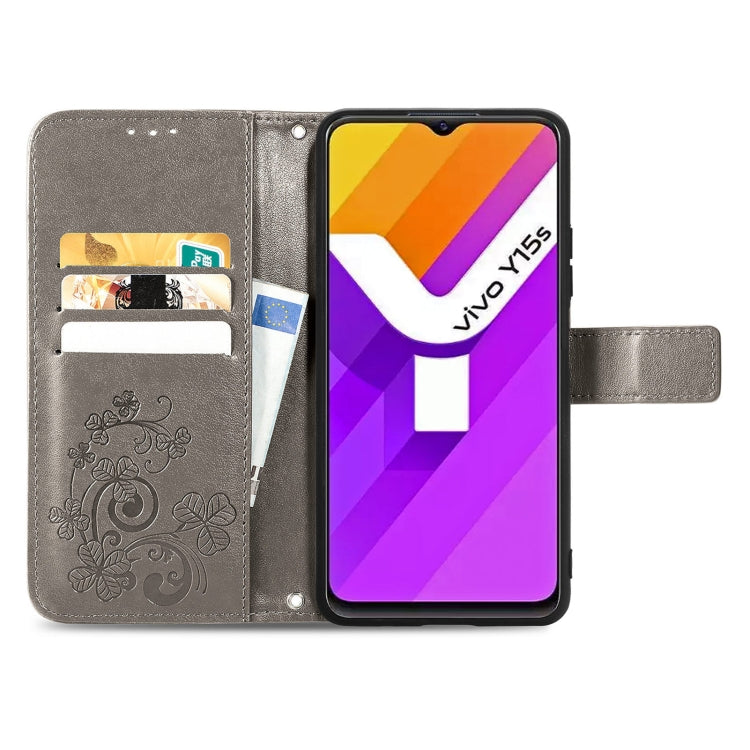 For vivo Y15S Four-leaf Clasp Embossed Buckle Leather Phone Case