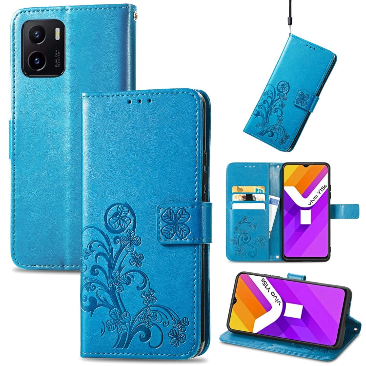 For vivo Y15S Four-leaf Clasp Embossed Buckle Leather Phone Case