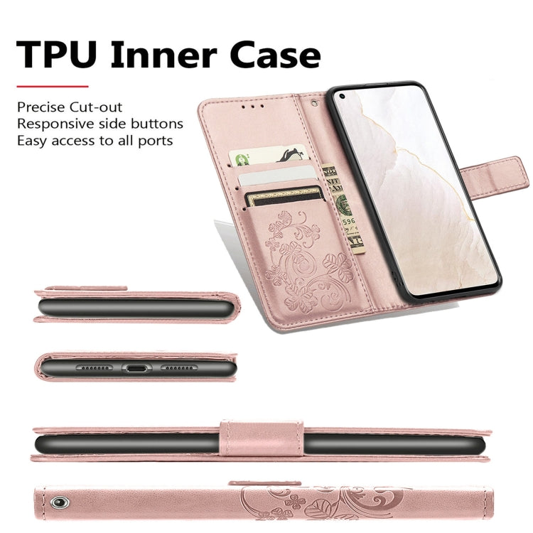 For vivo Y15S Four-leaf Clasp Embossed Buckle Leather Phone Case