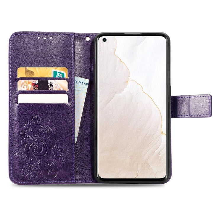 For OPPO Realme GT Explorer Master Four-leaf Clasp Embossed Buckle Leather Phone Case