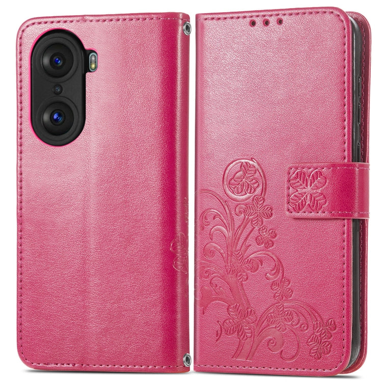For Honor 60 Pro Four-leaf Clasp Embossed Buckle Leather Phone Case