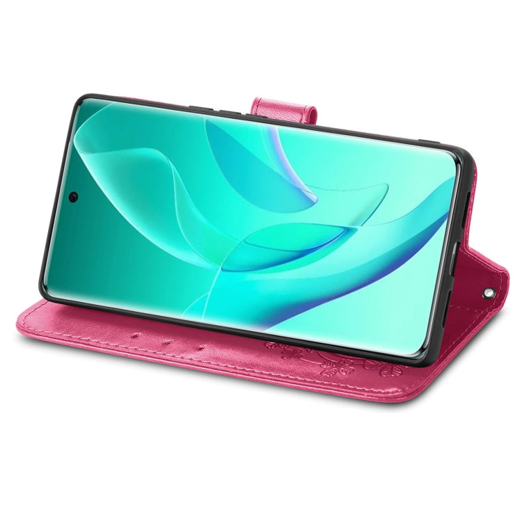 For Honor 60 Pro Four-leaf Clasp Embossed Buckle Leather Phone Case