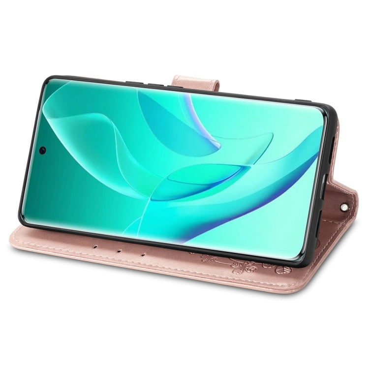 For Honor 60 Pro Four-leaf Clasp Embossed Buckle Leather Phone Case