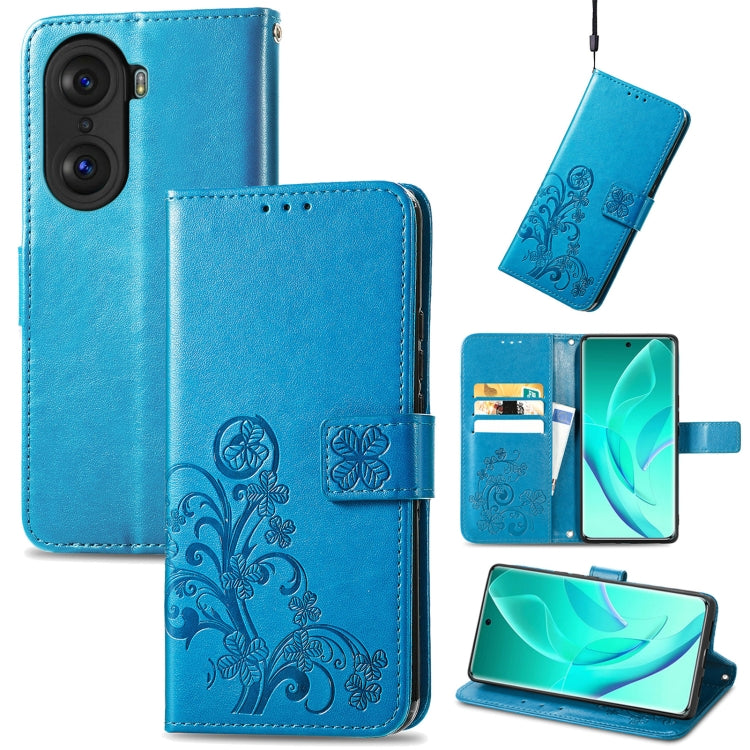 For Honor 60 Pro Four-leaf Clasp Embossed Buckle Leather Phone Case