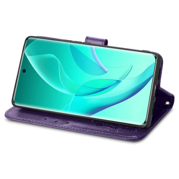 For Honor 60 Pro Four-leaf Clasp Embossed Buckle Leather Phone Case