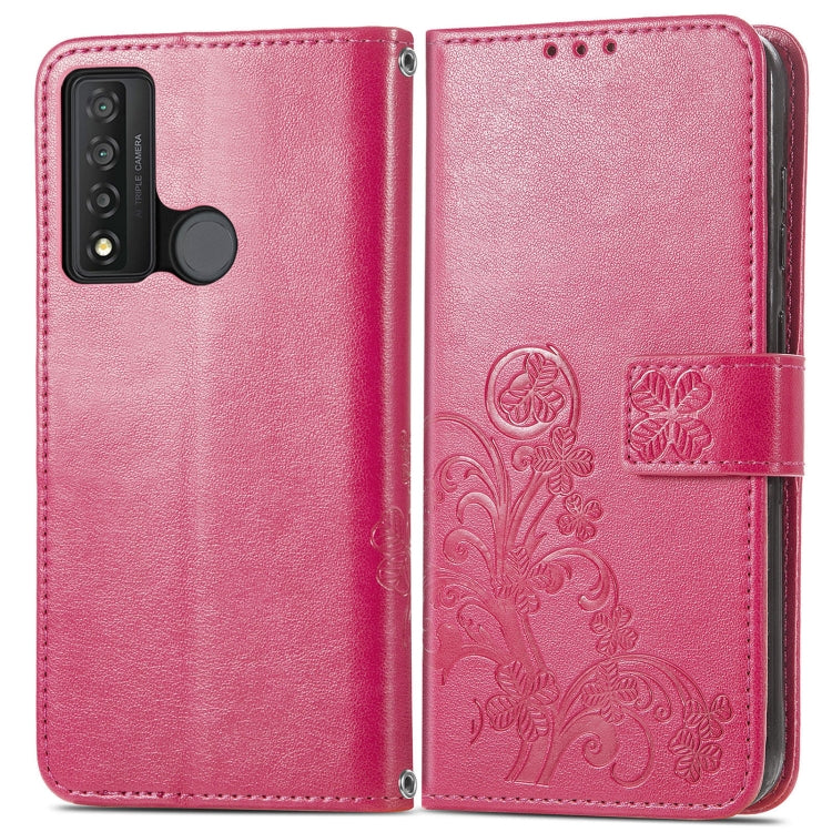 For TCL 20 XE Four-leaf Clasp Embossed Buckle Mobile Phone Leather Case