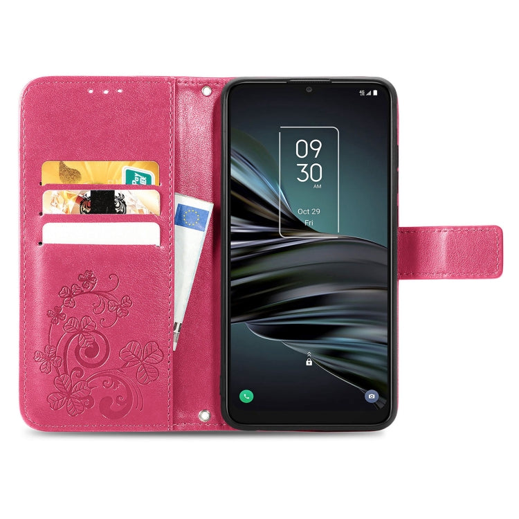 For TCL 20 XE Four-leaf Clasp Embossed Buckle Mobile Phone Leather Case