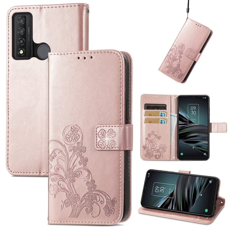 For TCL 20 XE Four-leaf Clasp Embossed Buckle Mobile Phone Leather Case