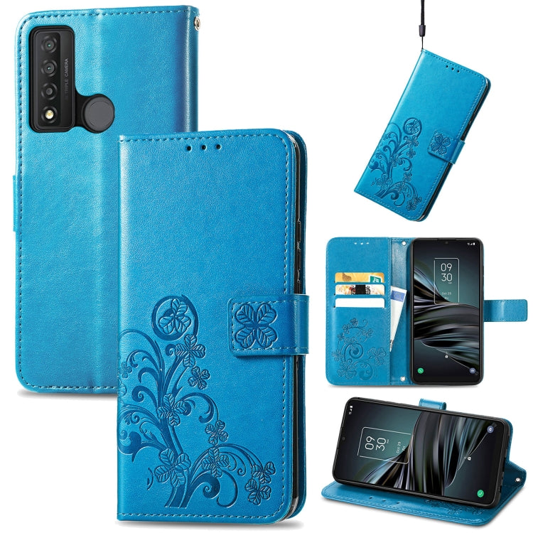 For TCL 20 XE Four-leaf Clasp Embossed Buckle Mobile Phone Leather Case