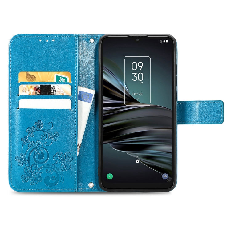 For TCL 20 XE Four-leaf Clasp Embossed Buckle Mobile Phone Leather Case