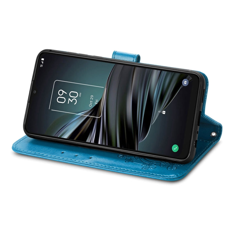 For TCL 20 XE Four-leaf Clasp Embossed Buckle Mobile Phone Leather Case