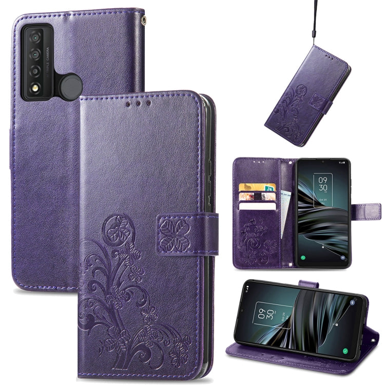 For TCL 20 XE Four-leaf Clasp Embossed Buckle Mobile Phone Leather Case