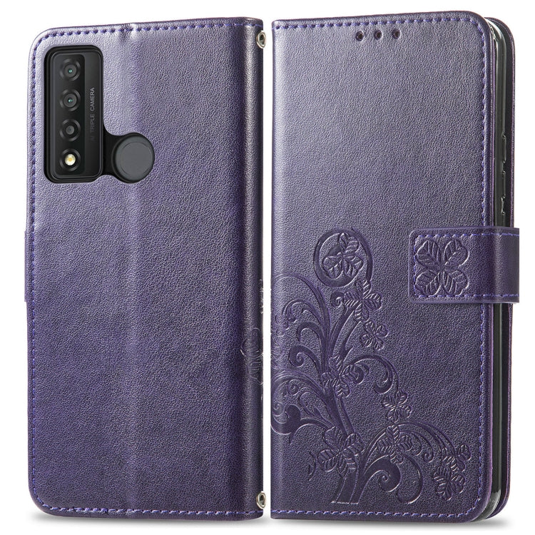 For TCL 20 XE Four-leaf Clasp Embossed Buckle Mobile Phone Leather Case