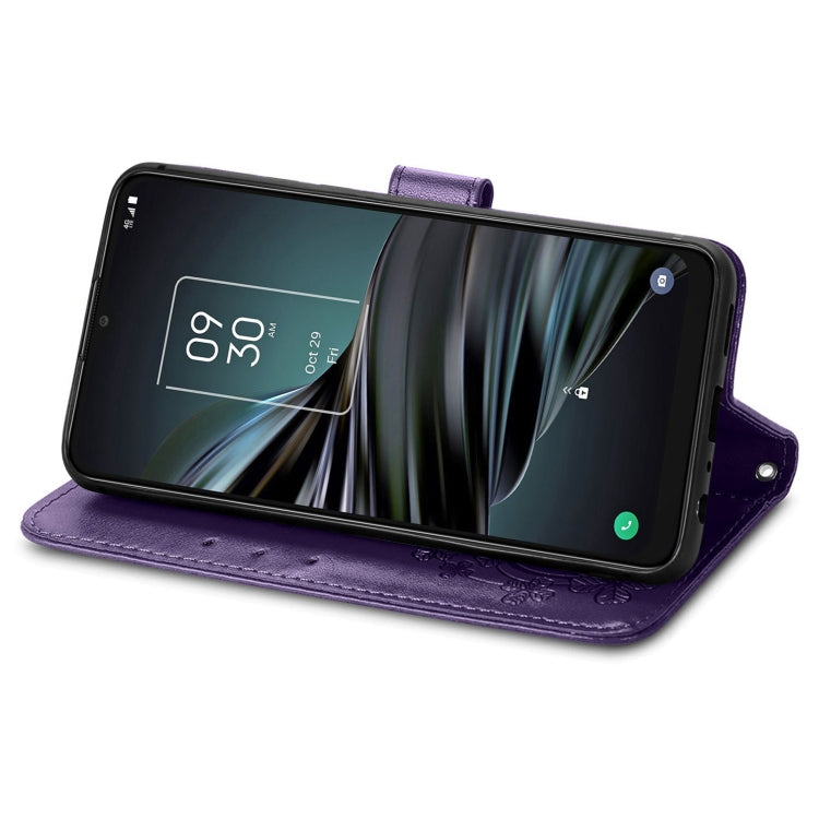 For TCL 20 XE Four-leaf Clasp Embossed Buckle Mobile Phone Leather Case