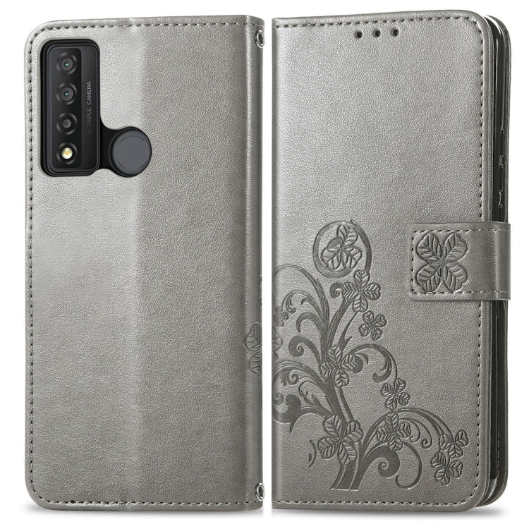 For TCL 20 XE Four-leaf Clasp Embossed Buckle Mobile Phone Leather Case
