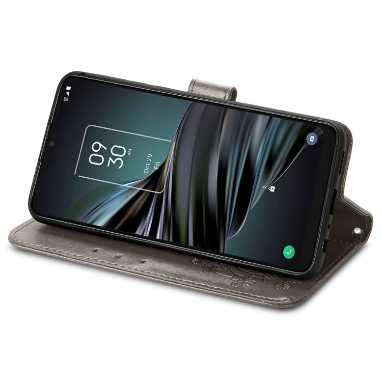 For TCL 20 XE Four-leaf Clasp Embossed Buckle Mobile Phone Leather Case