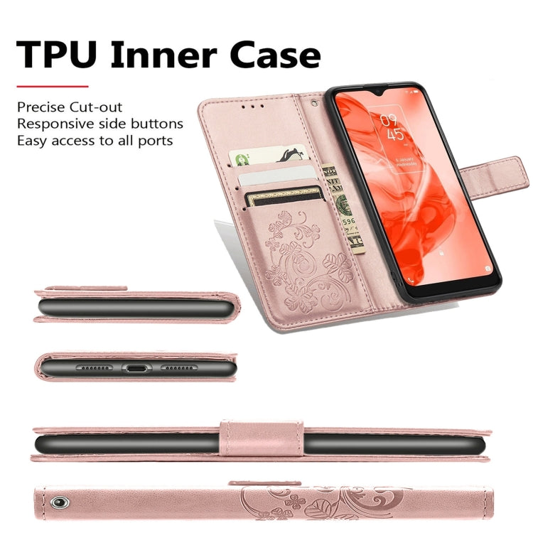 For TCL 20 XE Four-leaf Clasp Embossed Buckle Mobile Phone Leather Case