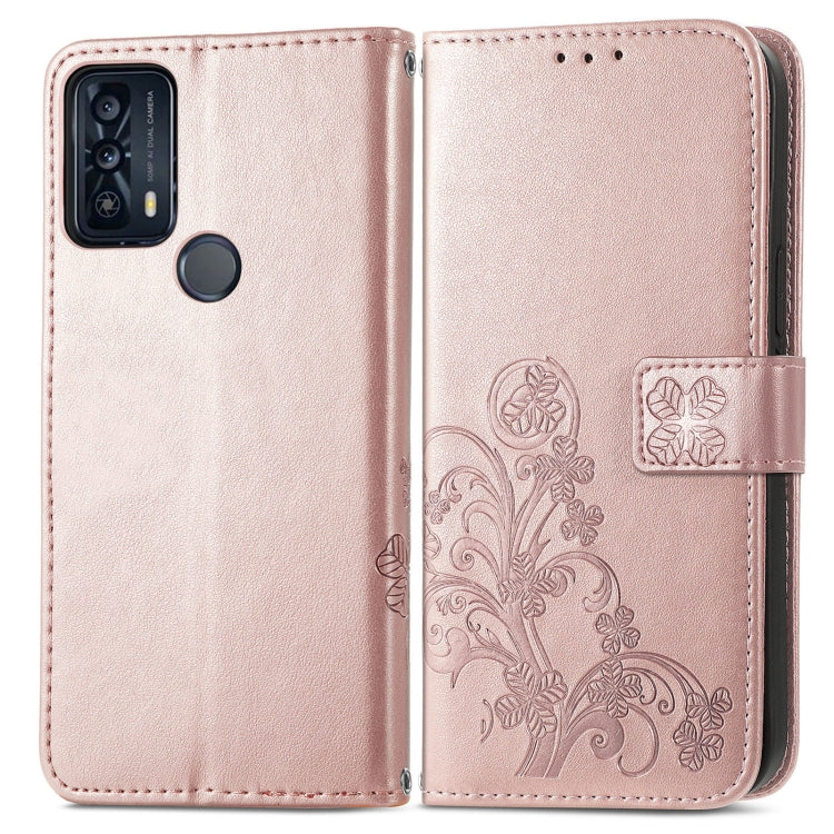 For TCL 20B Four-leaf Clasp Embossed Buckle Mobile Phone Leather Case
