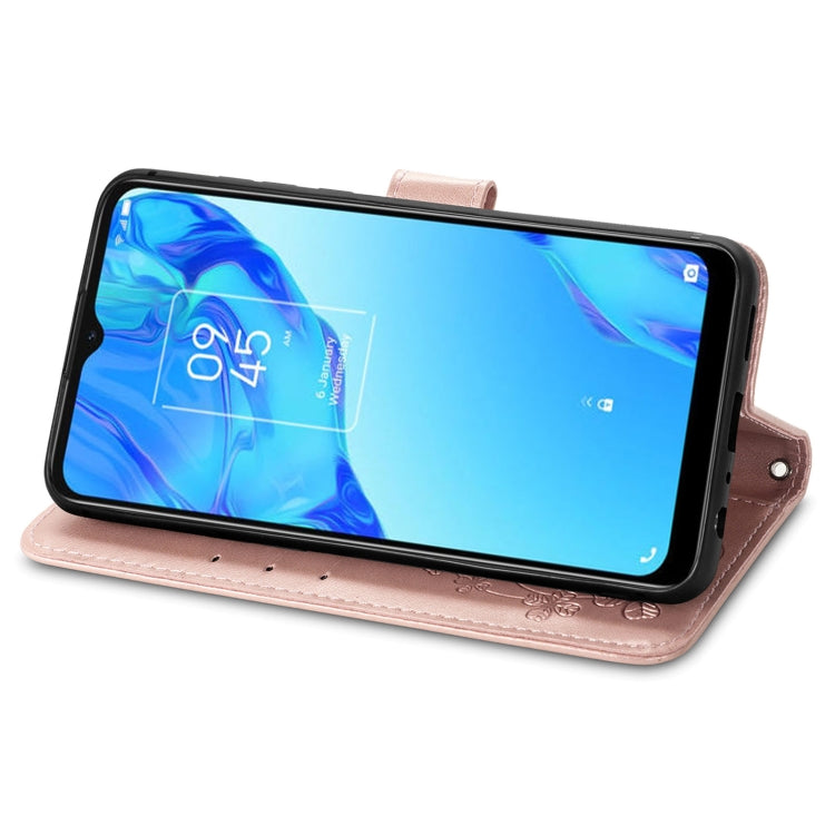 For TCL 20B Four-leaf Clasp Embossed Buckle Mobile Phone Leather Case