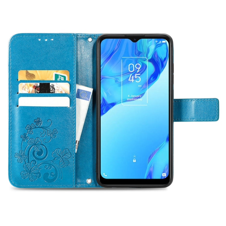 For TCL 20B Four-leaf Clasp Embossed Buckle Mobile Phone Leather Case