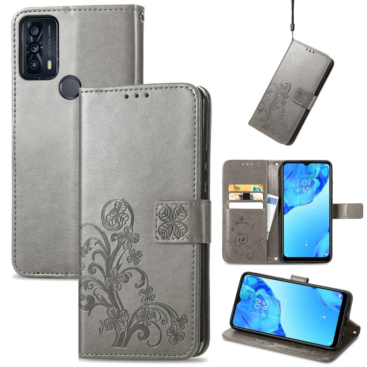 For TCL 20B Four-leaf Clasp Embossed Buckle Mobile Phone Leather Case