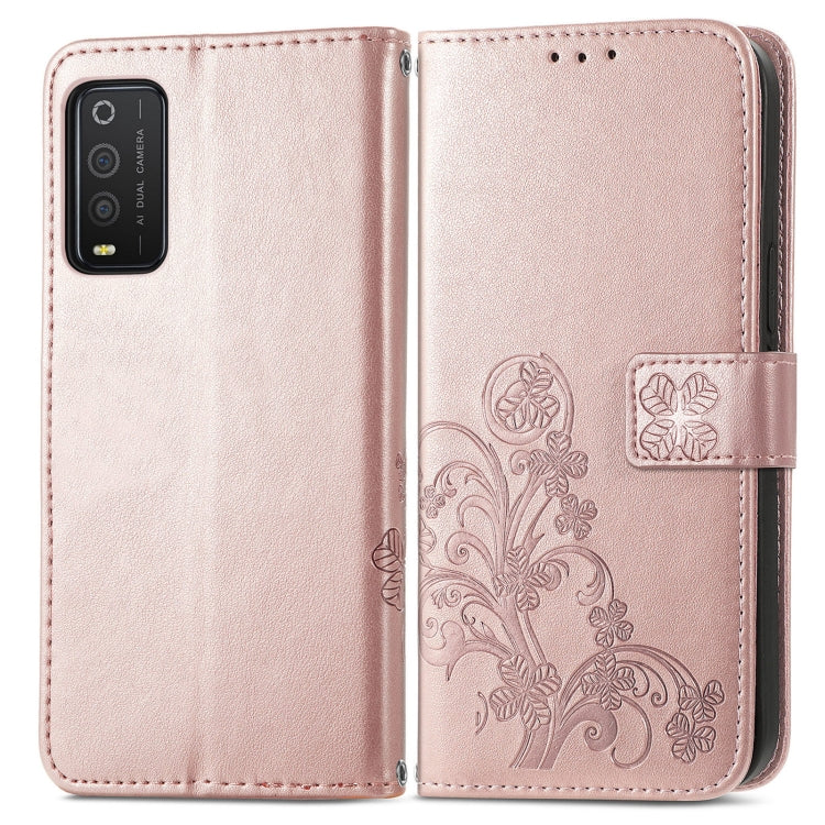For TCL 205 Four-leaf Clasp Embossed Buckle Mobile Phone Leather Case