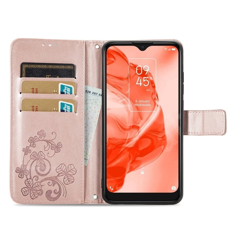 For TCL 205 Four-leaf Clasp Embossed Buckle Mobile Phone Leather Case