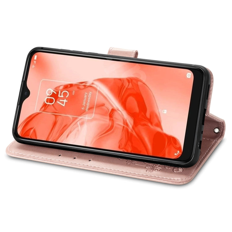 For TCL 205 Four-leaf Clasp Embossed Buckle Mobile Phone Leather Case