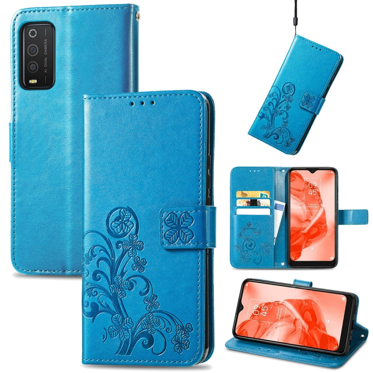 For TCL 205 Four-leaf Clasp Embossed Buckle Mobile Phone Leather Case