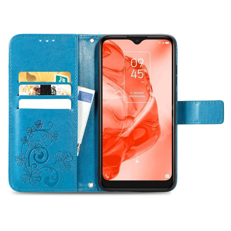For TCL 205 Four-leaf Clasp Embossed Buckle Mobile Phone Leather Case