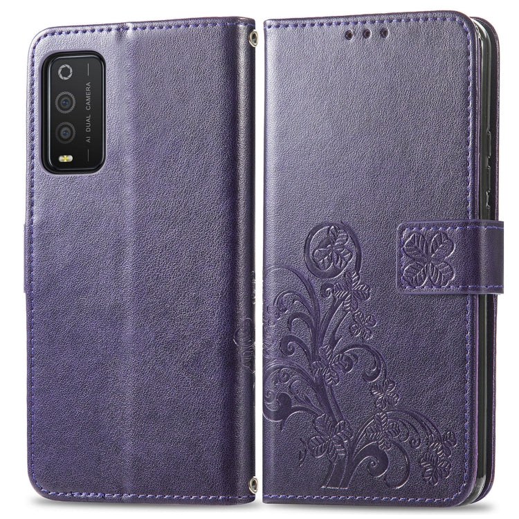 For TCL 205 Four-leaf Clasp Embossed Buckle Mobile Phone Leather Case