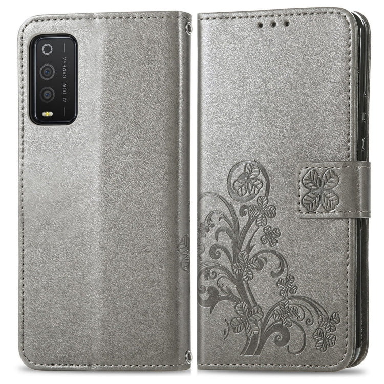For TCL 205 Four-leaf Clasp Embossed Buckle Mobile Phone Leather Case
