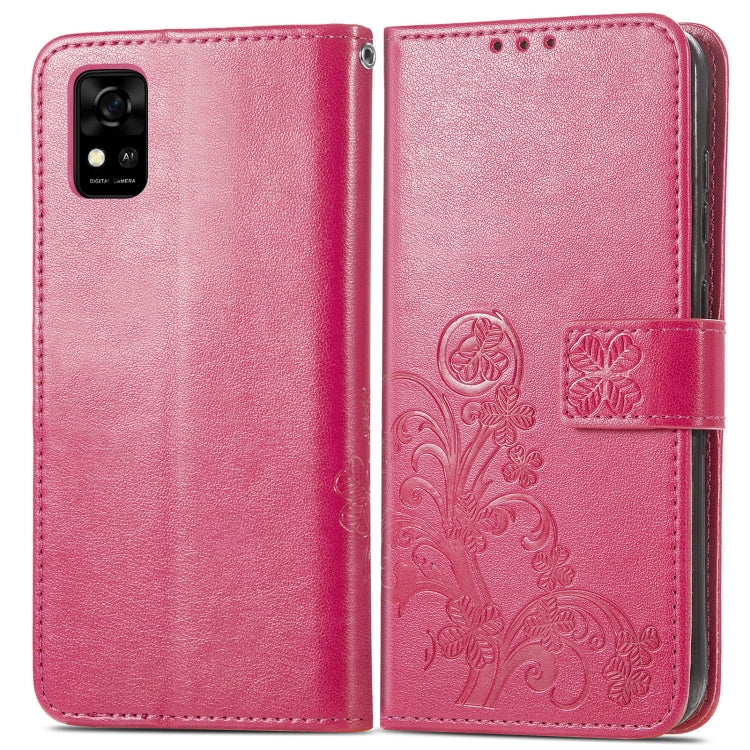For ZTE Blade A31 Four-leaf Clasp Embossed Buckle Mobile Phone Leather Case
