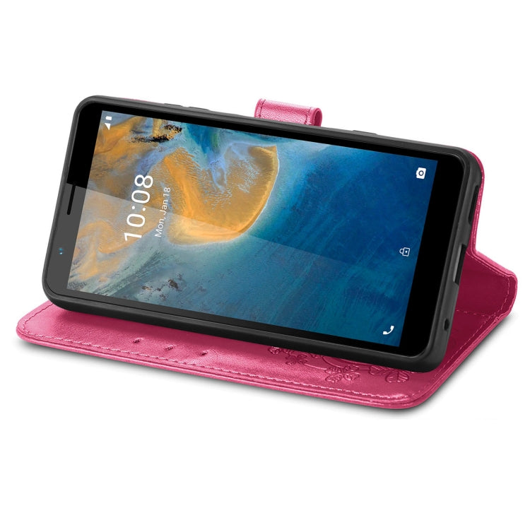 For ZTE Blade A31 Four-leaf Clasp Embossed Buckle Mobile Phone Leather Case