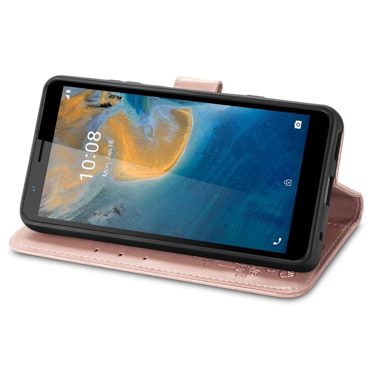 For ZTE Blade A31 Four-leaf Clasp Embossed Buckle Mobile Phone Leather Case