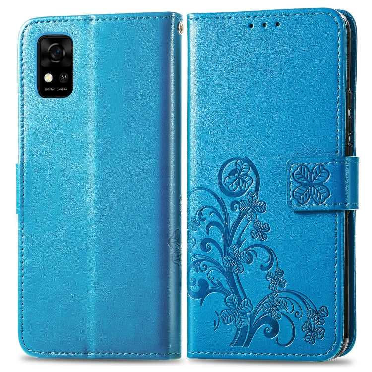 For ZTE Blade A31 Four-leaf Clasp Embossed Buckle Mobile Phone Leather Case