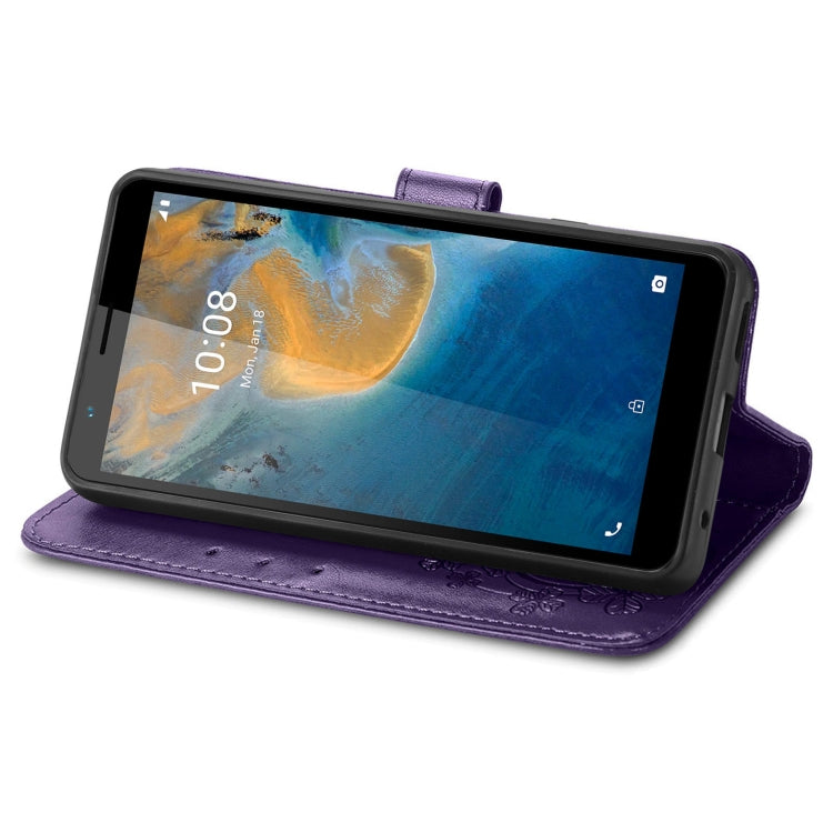 For ZTE Blade A31 Four-leaf Clasp Embossed Buckle Mobile Phone Leather Case