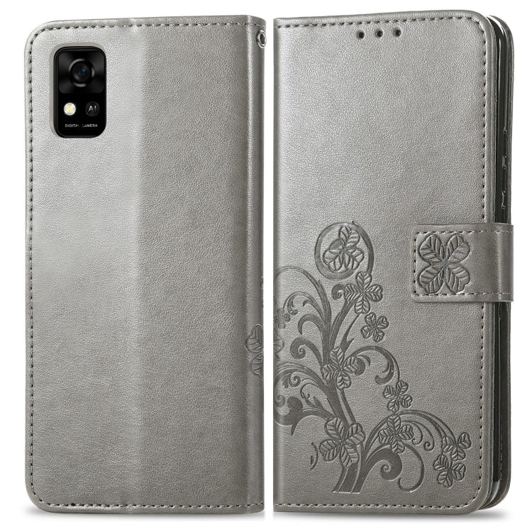 For ZTE Blade A31 Four-leaf Clasp Embossed Buckle Mobile Phone Leather Case